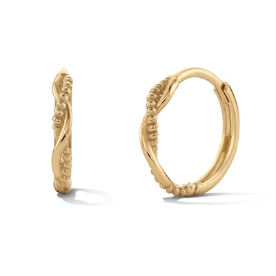 14K Gold Plated Beaded Twist Huggie Hoops