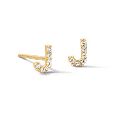14K Gold Plated CZ "J" Initial Studs