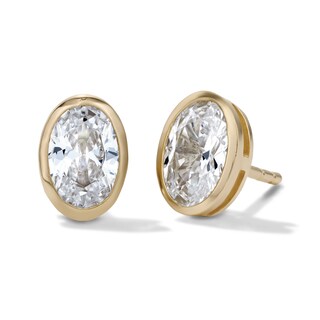 14K Gold Plated CZ Oval Bezel Studs