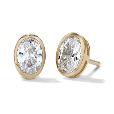 14K Gold Plated CZ Oval Bezel Studs