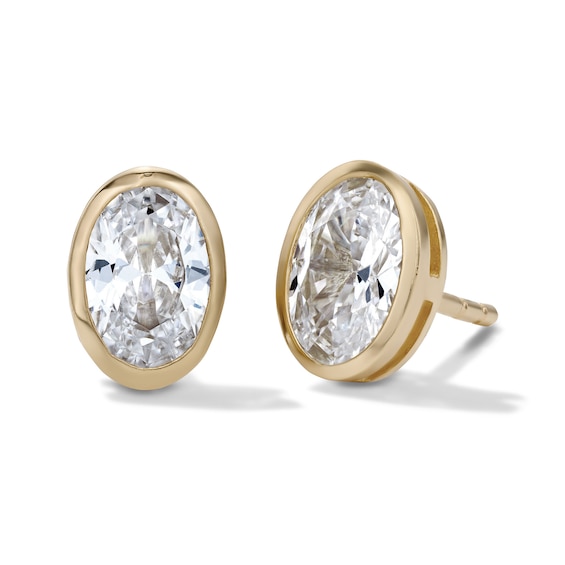 14K Gold Plated CZ Oval Bezel Studs