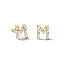 14K Gold Plated CZ "M" Initial Studs