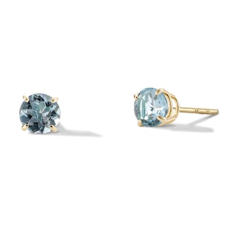 14K Gold Plated 4mm Simulated Aquamarine Solitaire Studs