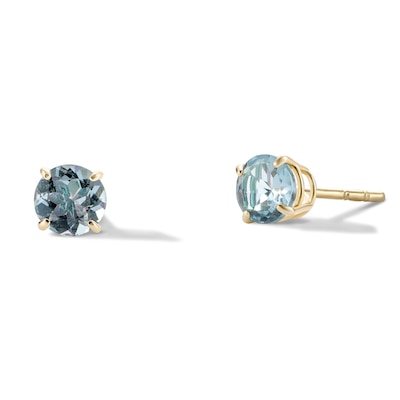 14K Gold Plated 4mm Simulated Aquamarine Solitaire Studs