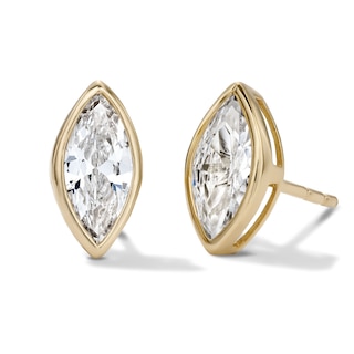 14K Gold Plated CZ Marquise Bezel Stud