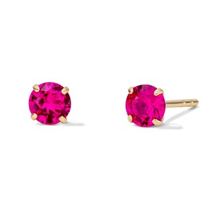 14K Gold Plated 4mm Lab-Created Pink Ruby Solitaire Studs