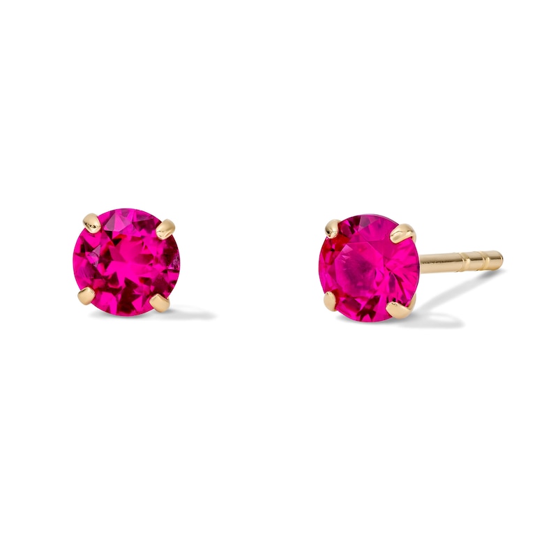 Main Image 1 of 14K Gold Plated 4mm Lab-Created Pink Ruby Solitaire Studs