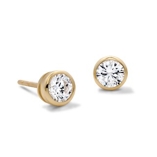14K Gold Plated 4mm CZ Round Bezel Studs