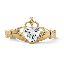 14K Gold Plated CZ Heart Claddaugh Ring - Size 7