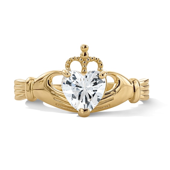 14K Gold Plated CZ Heart Claddaugh Ring - Size 7