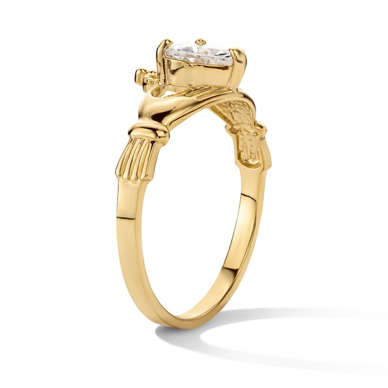 14K Gold Plated CZ Heart Claddaugh Ring - Size 7
