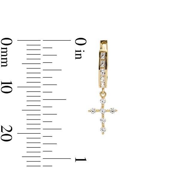 14K Gold Plated CZ Cross Drop Huggie Hoops