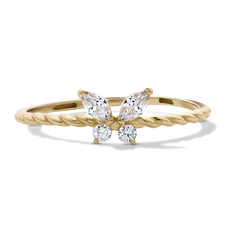 14K Gold Plated CZ Butterfly Twist Ring