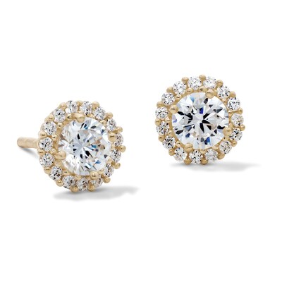 14K Gold Plated CZ Round Halo Studs