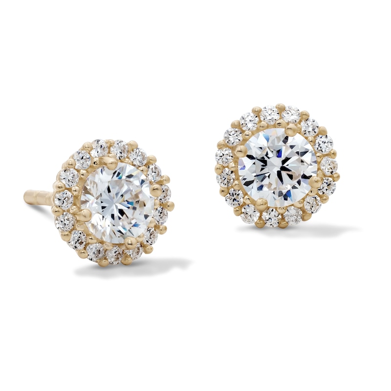 Main Image 1 of 14K Gold Plated CZ Round Halo Studs