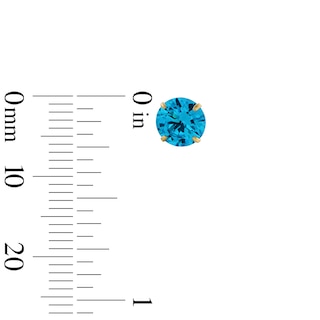 14K Gold Plated 6mm Blue CZ Round Solitaire Studs