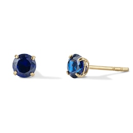 14K Gold Plated 4mm Lab-Created Blue Sapphire Solitaire Studs