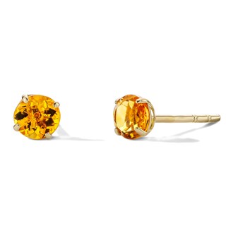 14K Gold Plated 4mm Orange Citrine Solitaire Studs