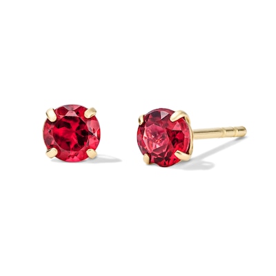 14K Gold Plated 4mm Red Garnet Solitaire Studs