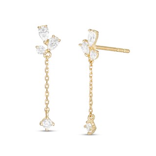 14K Gold Plated CZ Pear and Round Chain Dangle Studs