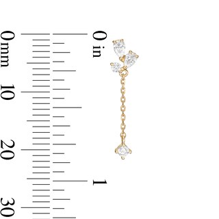 14K Gold Plated CZ Pear and Round Chain Dangle Studs