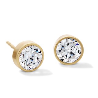 14K Gold Plated 6mm CZ Round Bezel Studs