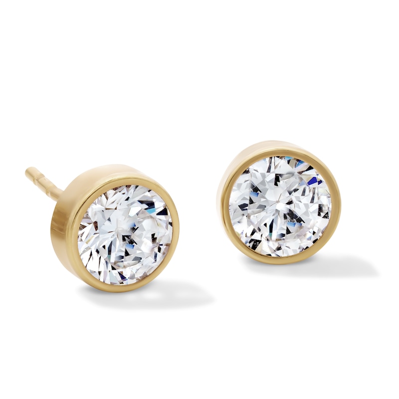 Main Image 1 of 14K Gold Plated 6mm CZ Round Bezel Studs
