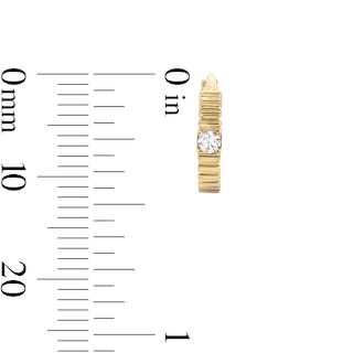 14K Gold Plated CZ Solitaire Ribbed Huggie Hoops
