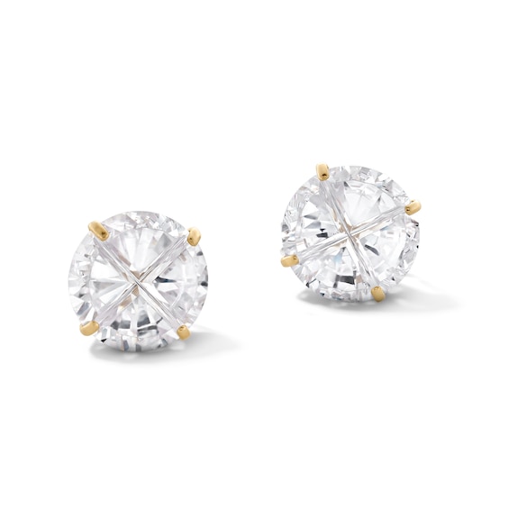 14K Gold Plated 8mm Round CZ Solitaire Studs