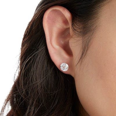 14K Gold Plated 8mm Round CZ Solitaire Studs