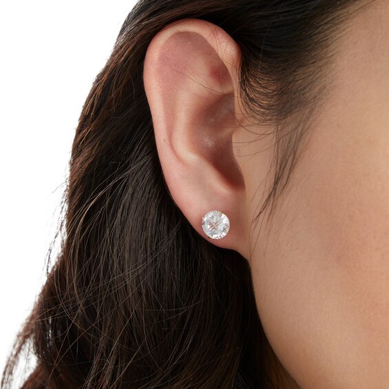 14K Gold Plated 8mm Round CZ Solitaire Studs