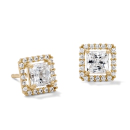 14K Gold Plated CZ Square Frame Studs