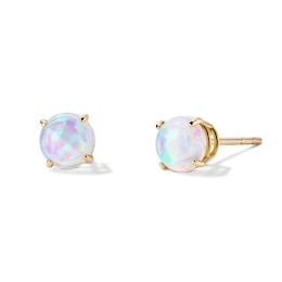 14K Gold Plated 4mm Simulated White Opal Solitaire Studs