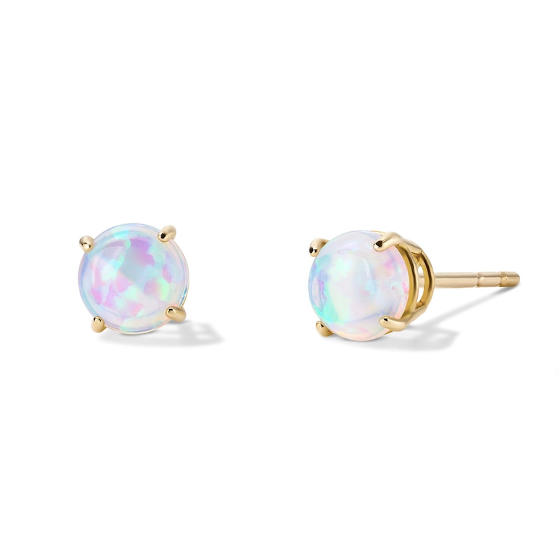 Main Image 1 of 14K Gold Plated 4mm Simulated White Opal Solitaire Studs