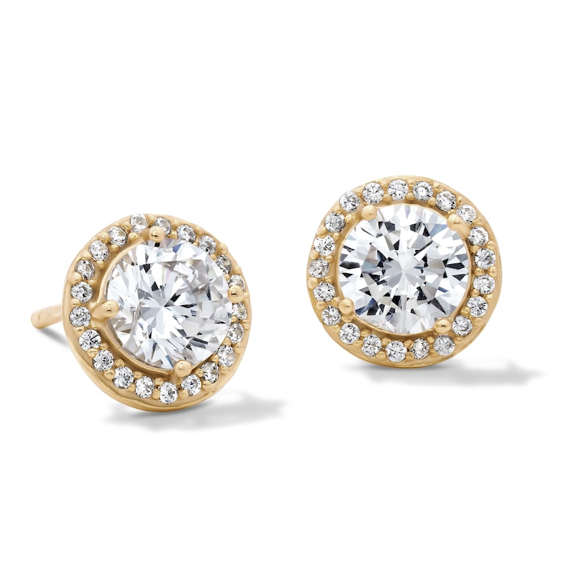 Main Image 1 of 14K Gold Plated CZ Round Halo Studs