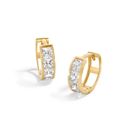 14K Gold Plated Square CZ Channel Huggie Hoops