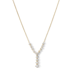 14K Gold Plated CZ Graduated "Y" Necklace - 18"
