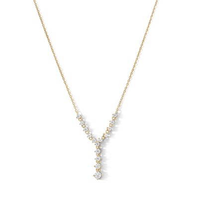 14K Gold Plated CZ Graduated "Y" Necklace - 18"