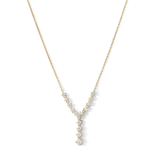 14K Gold Plated CZ Graduated "Y" Necklace - 18"