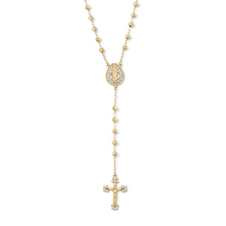 14K Gold Plated CZ Beaded Rosary Necklace - 17.5" + 1.5"