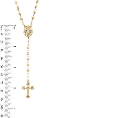 14K Gold Plated CZ Beaded Rosary Necklace - 17.5" + 1.5"
