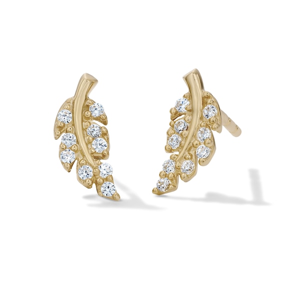 14K Gold Plated CZ Pavé Leaf Studs
