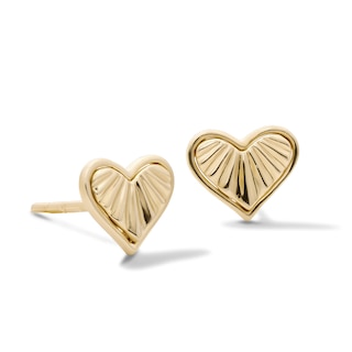 14K Gold Plated Ribbed Heart Studs