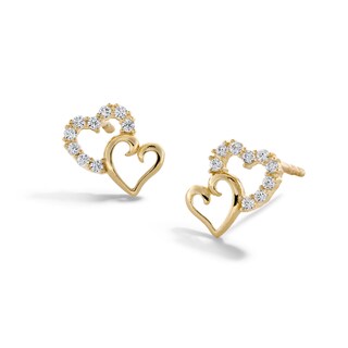 14K Gold Plated CZ Double Heart Studs