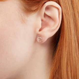 14K Gold Plated CZ Double Heart Studs