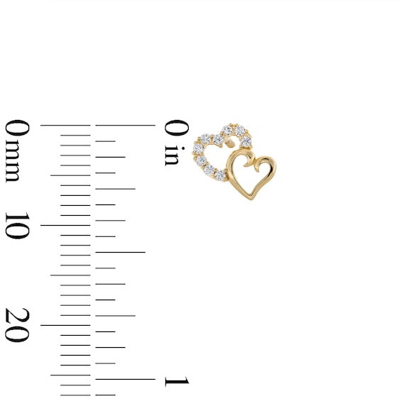 14K Gold Plated CZ Double Heart Studs