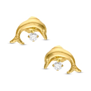 14K Gold Plated CZ Dolphin Stud