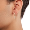 Thumbnail Image 2 of 14K Gold Plated CZ Pavé Cross Drop Huggie Hoops