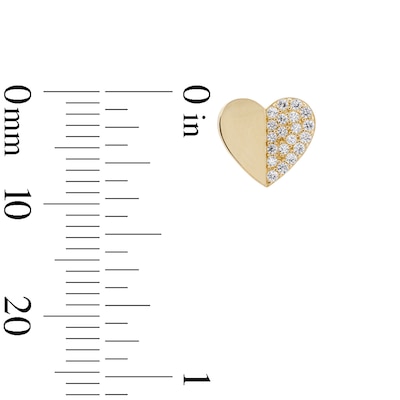 14K Gold Plated CZ Pavé and Polished Heart Studs