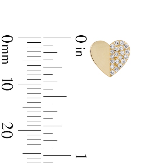 14K Gold Plated CZ Pavé and Polished Heart Studs